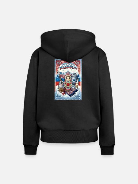 Russische Matroschka und Samowar - Frauen Premium Bio Zip Hoodie - Schwarz