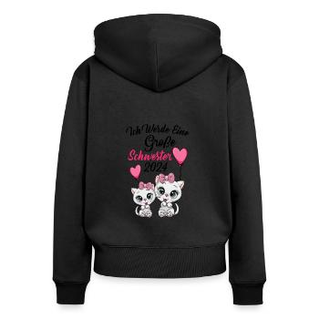 Grande soeur 2024 - Sweat à capuche zippé Premium bio Femme - noir - Dos - Julia (174cm)