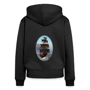 Bateau pirate - Sweat à capuche zippé Premium bio Femme - noir - Dos - Julia (174cm)