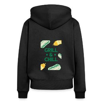 Let's Grill and Chill - Frauen Premium Bio Zip Hoodie - Schwarz - Hinten - Julia (174cm)