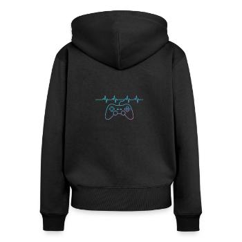 Gaming Herzschlag Controller Motiv - Frauen Premium Bio Zip Hoodie - Schwarz - Hinten - Julia (174cm)