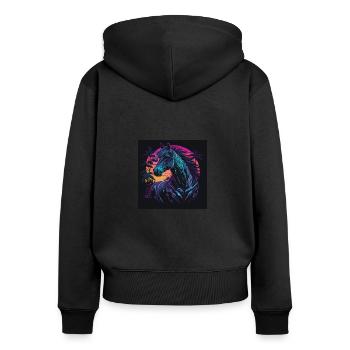 Pferd mit Neonfarben, Synthwave / 80er Jahre - Frauen Premium Bio Zip Hoodie - Schwarz - Hinten - Julia (174cm)