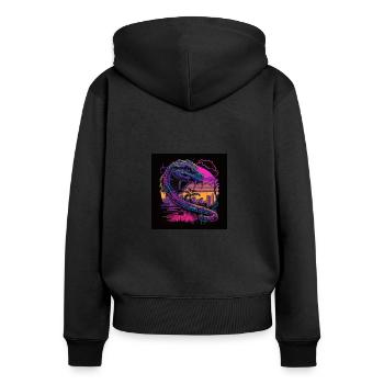 Kamel mit Neonfarben, Synthwave / 80er Jahre - Frauen Premium Bio Zip Hoodie - Schwarz - Hinten - Julia (174cm)