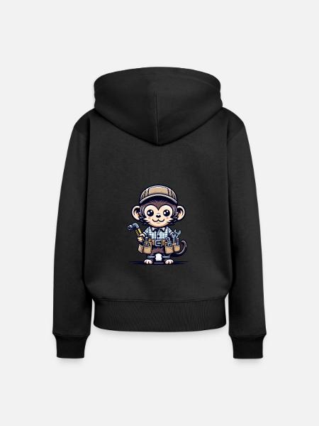 Cute Monkey Craftsman - Frauen Premium Bio Zip Hoodie - Schwarz