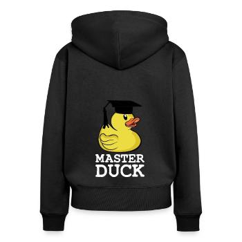 Master Duck Student Masterabschluss Spruch - Frauen Premium Bio Zip Hoodie - Schwarz - Hinten - Julia (174cm)