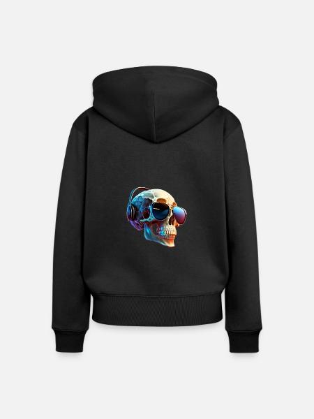Schädel mit Kopfhörer - Frauen Premium Bio Zip Hoodie - Schwarz
