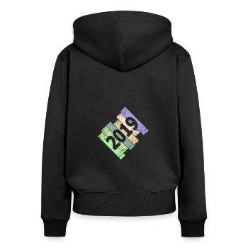 2019 - Frauen Premium Bio Zip Hoodie - Schwarz - Hinten - Julia (174cm)