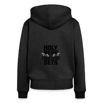 Christian Fitness: Sacred Repetitions - Women's Premium Organic Zip Hoodie - black - Back - Julia (174cm)