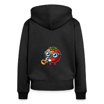 Jouer à la tomate avec trompette et verres - Sweat à capuche zippé Premium bio Femme - noir - Dos - Julia (174cm)