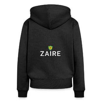 Zaire - Frauen Premium Bio Zip Hoodie - Schwarz - Hinten - Julia (174cm)