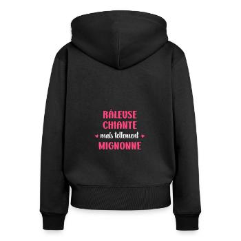 Râleuse chiante mais mignonne - Sweat à capuche zippé Premium bio Femme - noir - Dos - Julia (174cm)