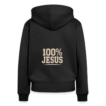 100% Jesus Christlicher Glaube Kraft - Frauen Premium Bio Zip Hoodie - Schwarz - Hinten - Julia (174cm)
