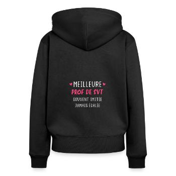 Souvent imitée jamais égalée prof de svt - Sweat à capuche zippé Premium bio Femme - noir - Dos - Julia (174cm)