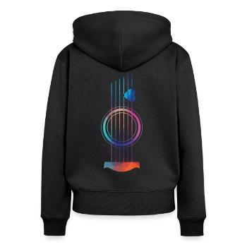 Gitarrenliebe | Akustische Gitarre - Frauen Premium Bio Zip Hoodie - Schwarz - Hinten - Julia (174cm)
