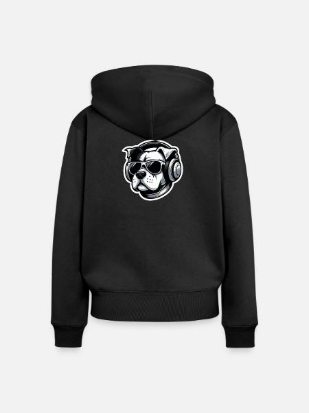Hund Bulldogge Kopfhörer Brille - Frauen Premium Bio Zip Hoodie - Schwarz