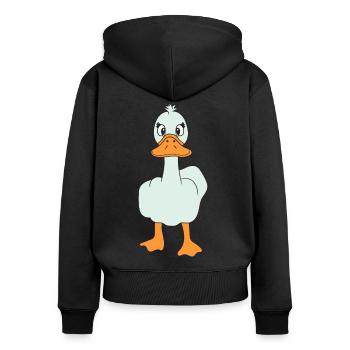 Drôle de majeur canard - Sweat à capuche zippé Premium bio Femme - noir - Dos - Julia (174cm)
