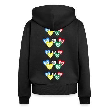 Sportspiele mit vielen bunten Herzen. - Frauen Premium Bio Zip Hoodie - Schwarz - Hinten - Julia (174cm)