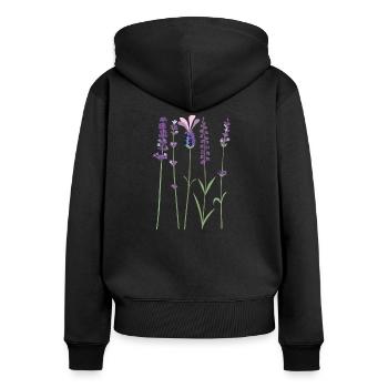 Lavande Violet Violet Provence Lavande Botanique - Sweat à capuche zippé Premium bio Femme - noir - Dos - Julia (174cm)