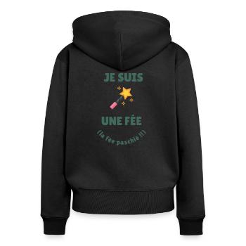 Je suis une fée (le fée pas chiée) - Sweat à capuche zippé Premium bio Femme - noir - Dos - Julia (174cm)