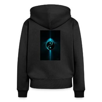 Yin Yang cyan 1 - Frauen Premium Bio Zip Hoodie - Schwarz - Hinten - Julia (174cm)