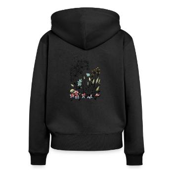 Blumen - Frauen Premium Bio Zip Hoodie - Schwarz - Hinten - Julia (174cm)