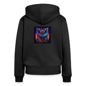 Eule mit Neonfarben, Synthwave / 80er Jahre - Frauen Premium Bio Zip Hoodie - Schwarz - Hinten - Julia (174cm)