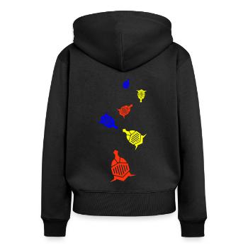 Ritter Helm - Frauen Premium Bio Zip Hoodie - Schwarz - Hinten - Julia (174cm)