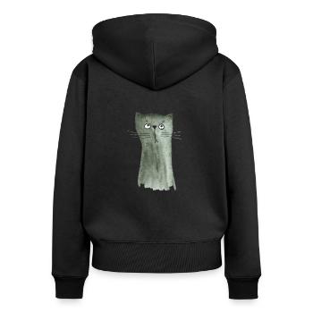 Chaton gris - Sweat à capuche zippé Premium bio Femme - noir - Dos - Julia (174cm)