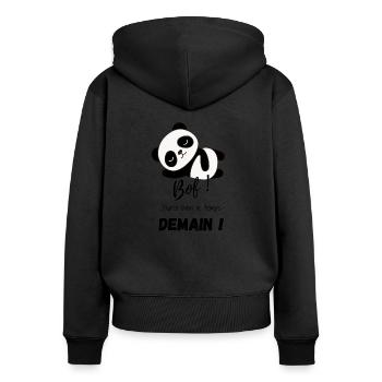 Panda Tranquille - Sweat à capuche zippé Premium bio Femme - noir - Dos - Julia (174cm)
