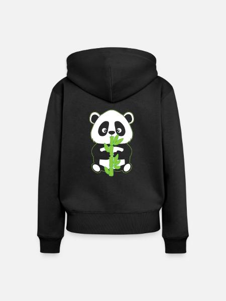 Panda mit Bambus - Frauen Premium Bio Zip Hoodie - Schwarz