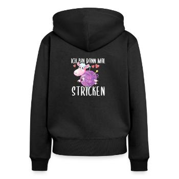 Ich Bin Dann Mal Stricken Süßes Schaf - Frauen Premium Bio Zip Hoodie - Schwarz - Hinten - Julia (174cm)
