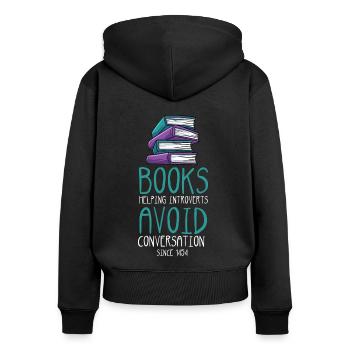 Lesen - Frauen Premium Bio Zip Hoodie - Schwarz - Hinten - Julia (174cm)