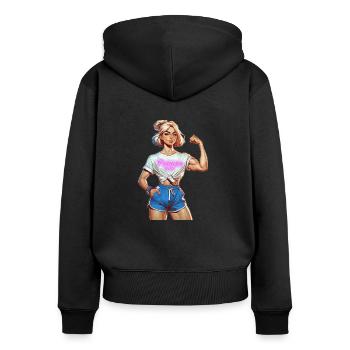 Frauen Power - Frauen Premium Bio Zip Hoodie - Schwarz - Hinten - Julia (174cm)