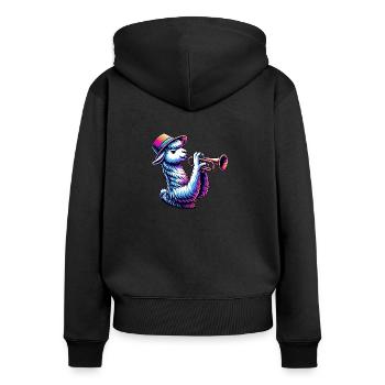 Lama trompette élégant avec chapeau - Sweat à capuche zippé Premium bio Femme - noir - Dos - Julia (174cm)