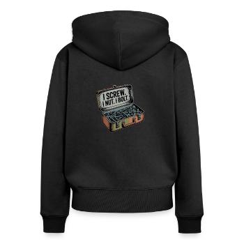 Werkzeugkasten Humor: I Screw. I Nut. I Bolt. - Frauen Premium Bio Zip Hoodie - Schwarz - Hinten - Julia (174cm)