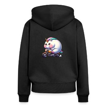 Fabuleuse licorne à l’aventure à moto - Sweat à capuche zippé Premium bio Femme - noir - Dos - Julia (174cm)