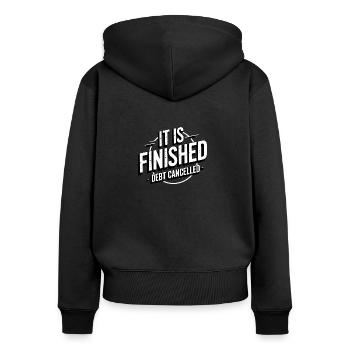 Christliche Botschaft: Es Ist Vollbracht - Frauen Premium Bio Zip Hoodie - Schwarz - Hinten - Julia (174cm)