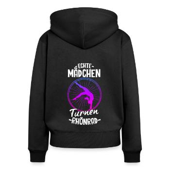 Echte Mädchen Turnen Rhönrad Gymnsatik Sport Turnf - Frauen Premium Bio Zip Hoodie - Schwarz - Hinten - Julia (174cm)