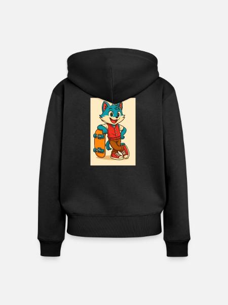Scooter Fox mit Skateboard - Frauen Premium Bio Zip Hoodie - Schwarz