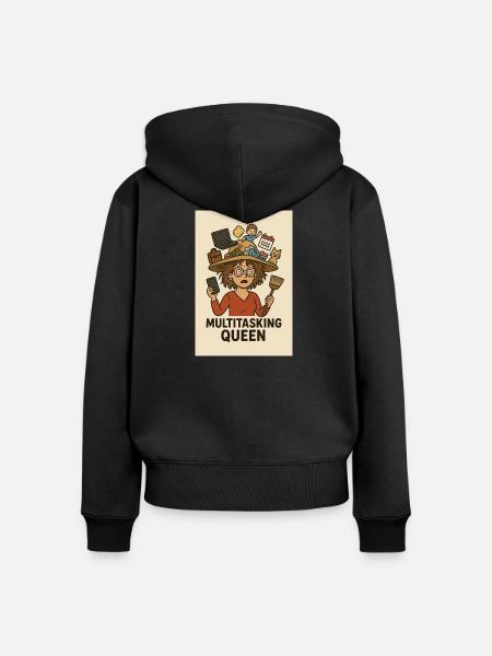 Multitasking Queen - Frauen Premium Bio Zip Hoodie - Schwarz