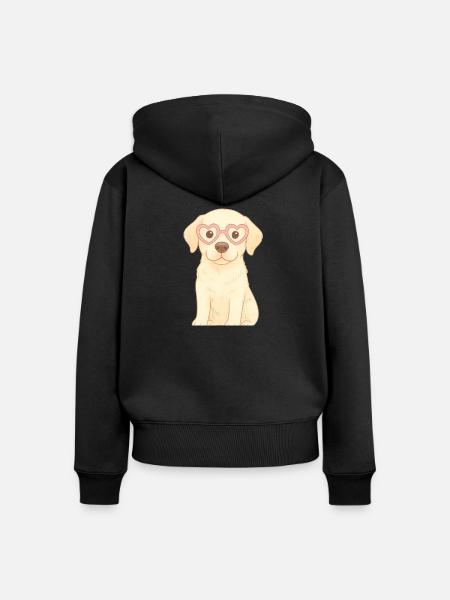Verspielter Hund mit Herzbrille - Frauen Premium Bio Zip Hoodie - Schwarz