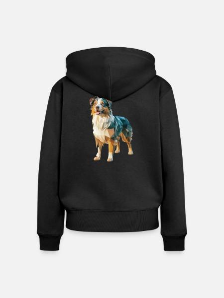 Australian Shepherd - Cooles Low Poly Logo - Frauen Premium Bio Zip Hoodie - Schwarz