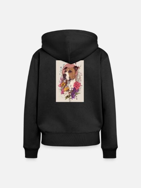 Blühender Blumenhund - Frauen Premium Bio Zip Hoodie - Schwarz