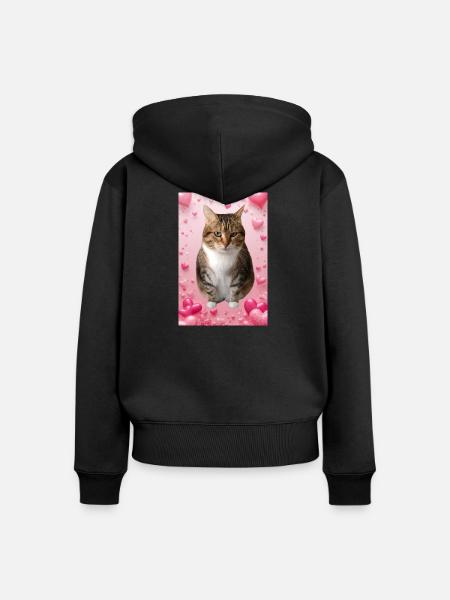 Missty-Katze mit Herzen - Frauen Premium Bio Zip Hoodie - Schwarz