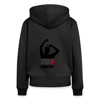 Zan Zendegi Azadi - Frauen Premium Bio Zip Hoodie - Schwarz - Hinten - Julia (174cm)