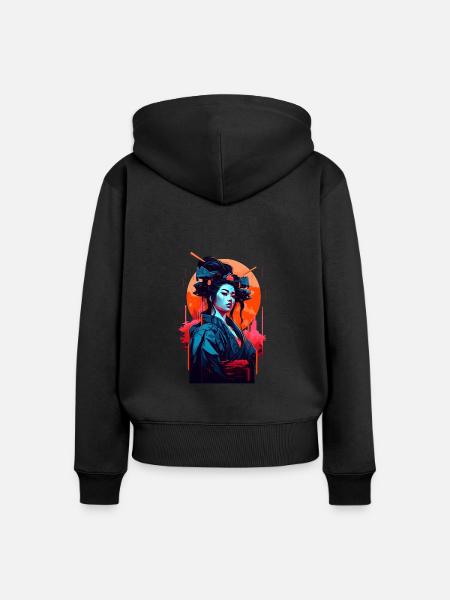 Retro Geisha - Frauen Premium Bio Zip Hoodie - Schwarz