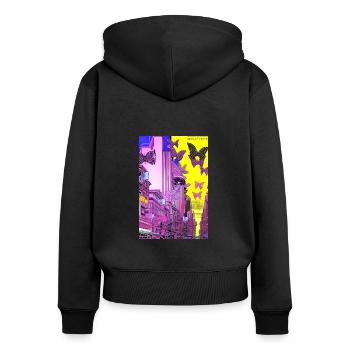 Sidback Unltd. - Metropolis of butterflies - Women's Premium Organic Zip Hoodie - black - Back - Julia (174cm)