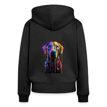 Chien arc-en-ciel - Sweat à capuche zippé Premium bio Femme - noir - Dos - Julia (174cm)