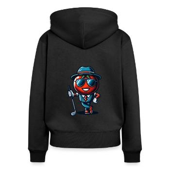 Funny golf tomato in a cool suit with - Women's Premium Organic Zip Hoodie - black - Back - Julia (174cm)