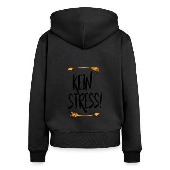 Sprüche Kein Stress - Frauen Premium Bio Zip Hoodie - Schwarz - Hinten - Julia (174cm)